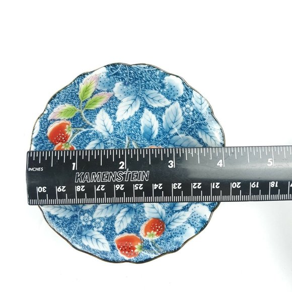 Andrea By Sadek Vintage Blue Floral Leaf & Strawberry Design Bowls Set Of 3 - Picture 11 of 12